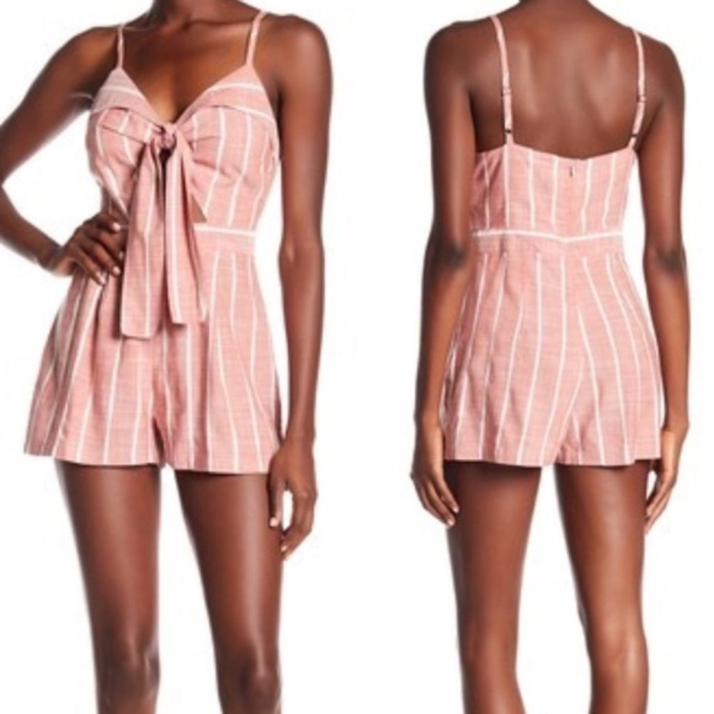 Ten Sixty Sherman Striped Pink V Neck Bow Romper
